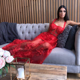 High Quality Red Lace Sleeveless Hollow Out Long Rayon Bandage Dress Evening Party Cute Dress  Pbong mid size graduation outfit romantic style teen swag clean girl ideas 90s latina aesthetic