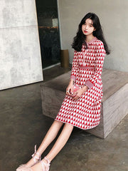 Autumn Winter Sweet Red Ladybug Print Women Knitted Dress Runway Designer Long Sleeve Female Party Sweater Dresses Clothes