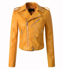 New Arrival brand Winter Autumn Motorcycle leather jackets yellow leather jacket women leather coat  slim PU jacket Leather