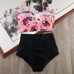 Melphieer High Waist Bikini Set Biquini Plus Size Swimwear Women 3XL Print Swimsuit Bandage Bathing Swimming Suit Bikinis