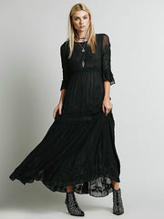 new free shipping Bohemia embroidery maxi dress women&#39;s white ruffles elegant sweet long loose dress fashion party dresses