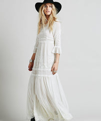 new free shipping Bohemia embroidery maxi dress women&#39;s white ruffles elegant sweet long loose dress fashion party dresses