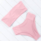 Bandeau Swimwear Women Solid Bikini High Waist Swimsuit Swimming Bathing Suit Biquini Maillot De Bain Femme