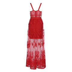 High Quality Red Lace Sleeveless Hollow Out Long Rayon Bandage Dress Evening Party Cute Dress  Pbong mid size graduation outfit romantic style teen swag clean girl ideas 90s latina aesthetic