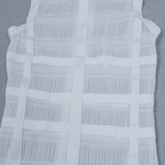 High Quality White Sleeveless Tassel Hollow Out Bodycon Rayon Bandage Dress Evening Party Sexy Dress