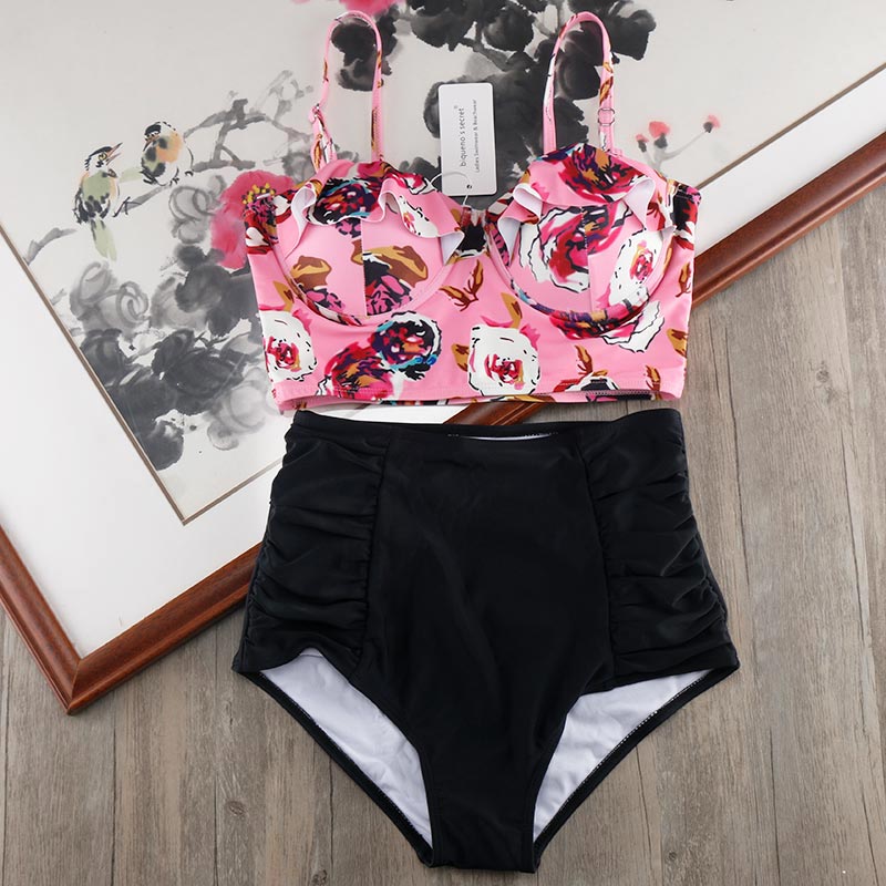 Melphieer High Waist Bikini Set Biquini Plus Size Swimwear Women 3XL Print Swimsuit Bandage Bathing Swimming Suit Bikinis