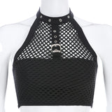 Cropped Black Punk Gothic Halter Top Festival Backless Sexy Transparent Fishnet Tops Summer Tank Top Vest Short