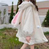 Zip Up Jacket Jacket Women Lolita Teddy Rabbit Ears Hooded Soft Girl Ruffle Faux Wool Coat Lambswool Plus Cotton Thick Outer New