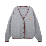 Sweet Korean style All-match Sweater Coat Students Chic Womens Cardigan Women V-neck Cartoon Embroidery Kawaii Harajuku Lovely
