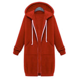 Once Autumn Casual Women Long Hoodies Sweatshirt Coat Zip Up Outerwears Hooded Jacket Winter Pockets Plus Size Outwear Tops