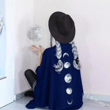 Ponchos and Capes Women Moon Printing Asymmetric Hem Steampunk Phases Spring Autumn  Wrapped Shawl Gothic Cloaks Cape