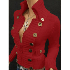 Vintage Sweater Women Button Desigan Long Sleeve Knitted Cardigan Jackets Autumn Fashion Knit Turtleneck Zipper Sweaters