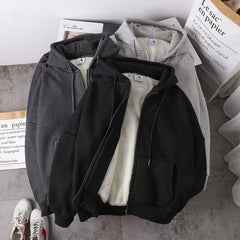 Jacket women solid color hoodies autumn winter imitation lamb wool korean loose plus velvet thick zipper sweatshirt tops