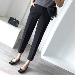pbong Black Pencil Pants for Women Fashion Office Work Elegant Trousers  New Casual Slim Thin Korean Pockets Ankle-Length Pants