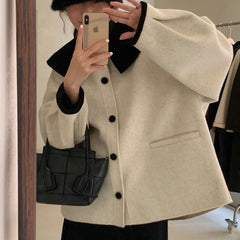 Fashion Autumn Lapel Single Breasted Solid Coat Women Short Loose Casual Streetwear Tide Manteau Femme