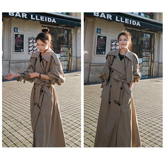 Korean Style Loose Oversized X-Long Women's Trench Coat Double-Breasted Belted Lady Cloak Windbreaker Spring Fall Outerwear Grey