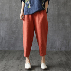 Plus Size Cotton Linen Trousers Women Summer Loose Harem High Waist Stripe Pocket Pant Casual Pantalon Female Sweatpants Trouser