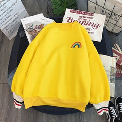 Rainbow plus size fashion Women Hoodies korean style tops Kawaii Sweatshirts oversized Pullovers Casual Streetwear clothes