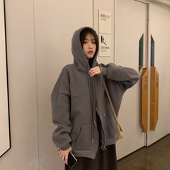 plus size Hoodies Women Harajuku streetwear kawaii oversized zip up sweatshirt clothing korean style long sleeve tops