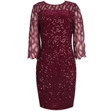 Women&#39;s Summer Dress Elegant Sequin Evening Party Dresses Mesh Patchwork Casual Midi Dress Wine Red Wedding Club Outfits