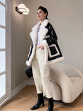 Lamb Wool Shiny Down Jacket Women mid-length  new Winter Black Thick Duck Down Fur Coat