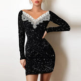 Women Elegant Patchwork Hollow Out Dress New Spring Turtleneck Shiny Silk Club Party Dress Autumn Mesh Long Sleeve Bodycon Dress