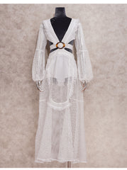 Pbong mid size graduation outfit romantic style teen swag clean girl ideas 90s latina aestheticSexy Deep V-neck Cut Out Long Sleeve Maxi Dress Long White Lace Tunic Women Clothes Summer Beach Wear Swim Suit Cover Up A1049