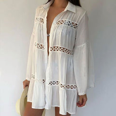 Women Swimsuit Cover Ups Mandarin Sleeve Kaftan Beach Tunic Dress Robe De Plage Solid White Pareo Beach Cover-ups Pbong mid size graduation outfit romantic style teen swag clean girl ideas 90s latina aesthetic