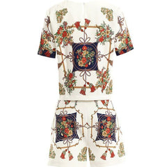 Runway Style Women's Summer Casual Pants Sets Vintage Short Sleeved Graceful Blouses+Shorts Pants Nice Plus Size Suits NS237