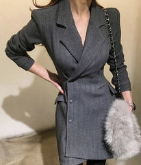 Fashion Office Ladies suit women blazer dress Double Breasted Button Front Military Style Long Sleeve Dress
