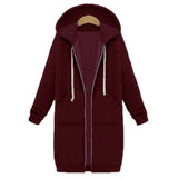 Once Autumn Casual Women Long Hoodies Sweatshirt Coat Zip Up Outerwears Hooded Jacket Winter Pockets Plus Size Outwear Tops