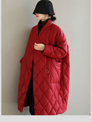 Winter New Arrivals Women's Cotton Coats Diamond Lattice Block Big Size Female Long Parkas Loose Lady Overcoats Clothes