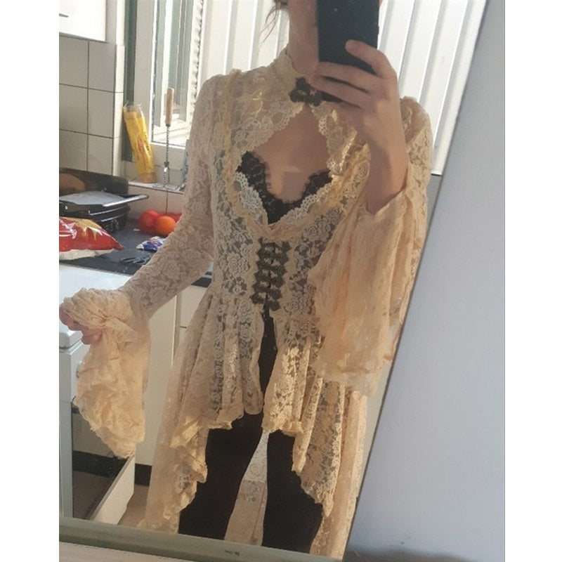 Pbong mid size graduation outfit romantic style teen swag clean girl ideas 90s latina aestheticWomen Blue Dress Ruffle Bodycon O Neck Long Tulle Sleeve See Through Pathwork Party Elegant Events Christmas Party Evening Robes main image 1
