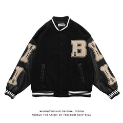 Hip Hop Baseball Uniform Flocking Printed Jacket Streetwear Loose Patchwork Jacket Men's Tops Women's Jackets Oversized Jackets