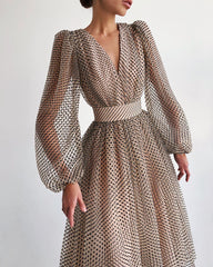 Pbong mid size graduation outfit romantic style teen swag clean girl ideas 90s latina aestheticSashes Transparent Sexy Polka Dot Dress Chiffon Women Deep V Neck Vintage Mesh Organza Elegant Summer Female Casual Long Clothes