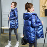 New Winter Jacket Parkas Women Glossy Down Cotton Jacket Hooded Parka Warm Female Cotton Padded Jacket Casual Outwear P985