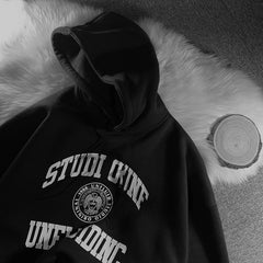 Letter Print Sweatshirt Vintage Women Hoodies Gray Cotton Warm Fleece Winter Pullovers  Autumn New Casual Streetwear Girls