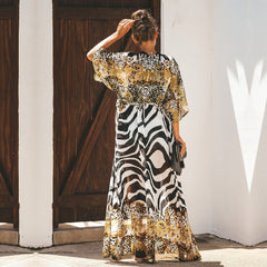 Bikini Cover-ups Bohemian Printed Long Kimono Cardigan Plus Size Chiffon Tunic Women Beach Wear Swim Suit Cover Up Q912