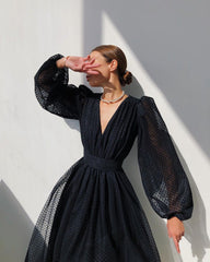 Pbong mid size graduation outfit romantic style teen swag clean girl ideas 90s latina aestheticSashes Transparent Sexy Polka Dot Dress Chiffon Women Deep V Neck Vintage Mesh Organza Elegant Summer Female Casual Long Clothes