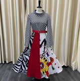 Pbong mid size graduation outfit romantic style teen swag clean girl ideas 90s latina aestheticWomen Striped Printed Dresses A Line Long Sleeves High Collar With Waist Belt Vintage Flower Female African Classy Modest Spring