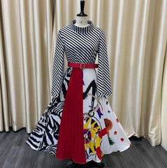 Pbong mid size graduation outfit romantic style teen swag clean girl ideas 90s latina aestheticWomen Striped Printed Dresses A Line Long Sleeves High Collar With Waist Belt Vintage Flower Female African Classy Modest Spring