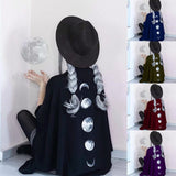 Ponchos and Capes Women Moon Printing Asymmetric Hem Steampunk Phases Spring Autumn  Wrapped Shawl Gothic Cloaks Cape