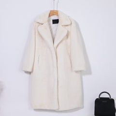 New Women Winter Warm Faux Fur Coat Thick Women Long Coat Turn Down Collar Women Warm Coat With Belt Casaco Feminino