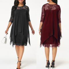 Pbong mid size graduation outfit romantic style teen swag clean girl ideas 90s latina aesthetic  Spring Autumn Vintage Floral Lace Patchwork Dresses Oversize 4XL 5XL Women Elegant O Neck Party Chiffon Midi Dress Vestidos