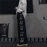 HOUZHOU Korean Style Wide Leg Pants Cartoon Print Harajuku Trousers Women Streetwear Autumn Fashion Streetwear Sweatpants Women