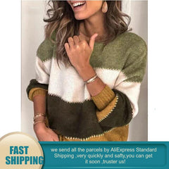 Loose Autumn Winter Striped Sweater Women Pullover Plus Size Womens Sweaters High Quality Oversized Color Block Sweater Jumper