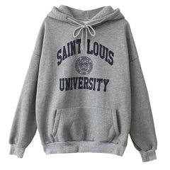 Letter Print Sweatshirt Vintage Women Hoodies Gray Cotton Warm Fleece Winter Pullovers  Autumn New Casual Streetwear Girls