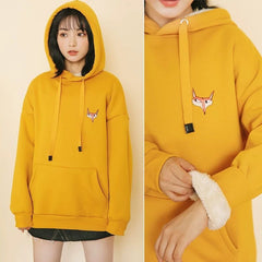 Jacket women solid color hoodies autumn winter imitation lamb wool korean loose plus velvet thick zipper sweatshirt tops