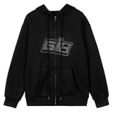 Oversized Butterfly Graphic Rhinestone Zip Up Hoodies Y2K Fashion E-girl 90s Streetwear Diamond Grey Long Jacket Autumn