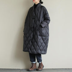 Winter New Arrivals Women's Cotton Coats Diamond Lattice Block Big Size Female Long Parkas Loose Lady Overcoats Clothes
